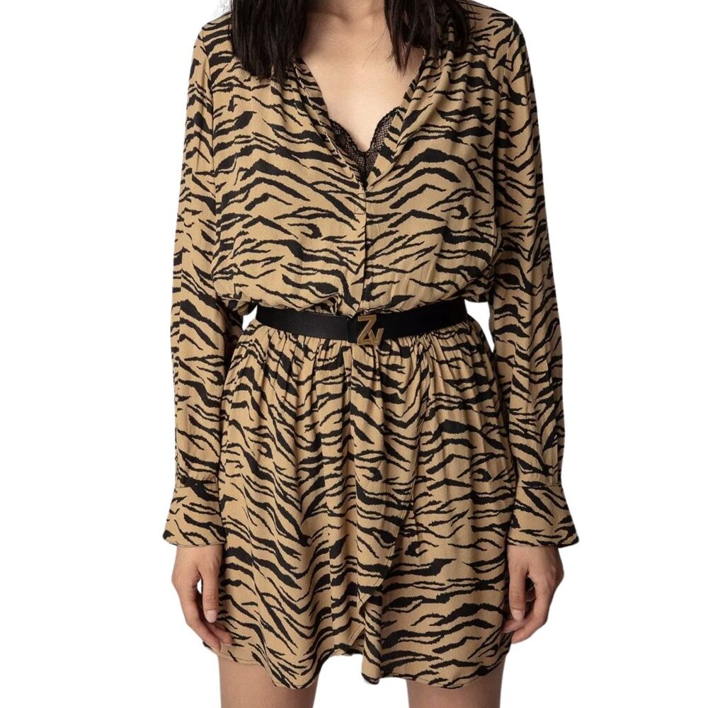 Zadig & Voltaire Rinka Tiger Print Long Sleeve Mini Dress, Size XS - Picture 4 of 12